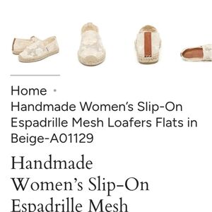 Handmade Women's Cream Espadrille Flats